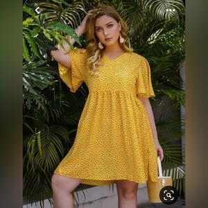 Yellow Floral Print Butterfly-Sleeve Dress